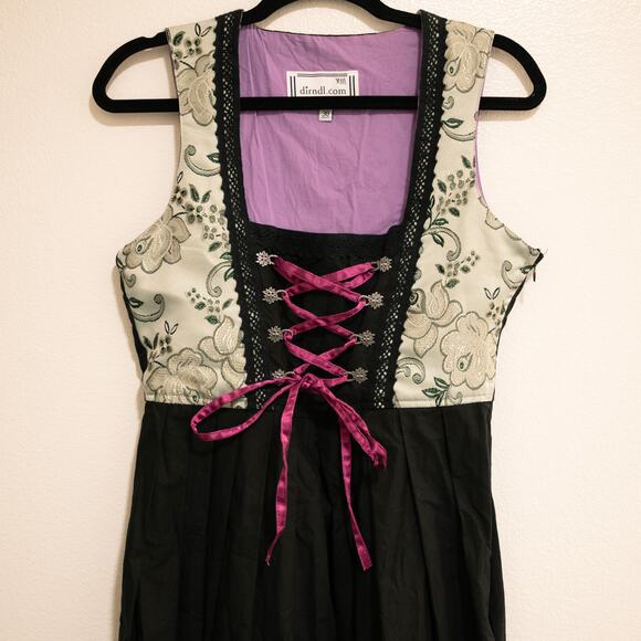 Dirndl.com Josephine Dress Black Purple Folk Oktoberfest Halloween Costume SZ M - Picture 3 of 6